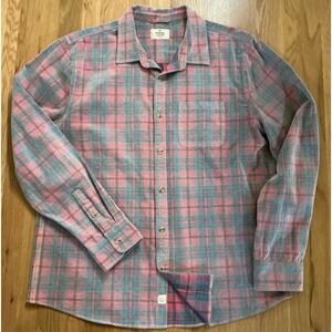 Marine Layer Men's Plaid Button Up Shirt L Large Pink Teal Long Sleeve Cotton
